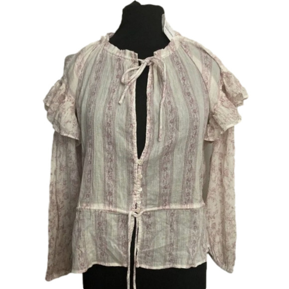 Free People Tops - Free People Flounce Sleeve Sheer Boho Hippie peasant Blouse Top Ruffle Feminine